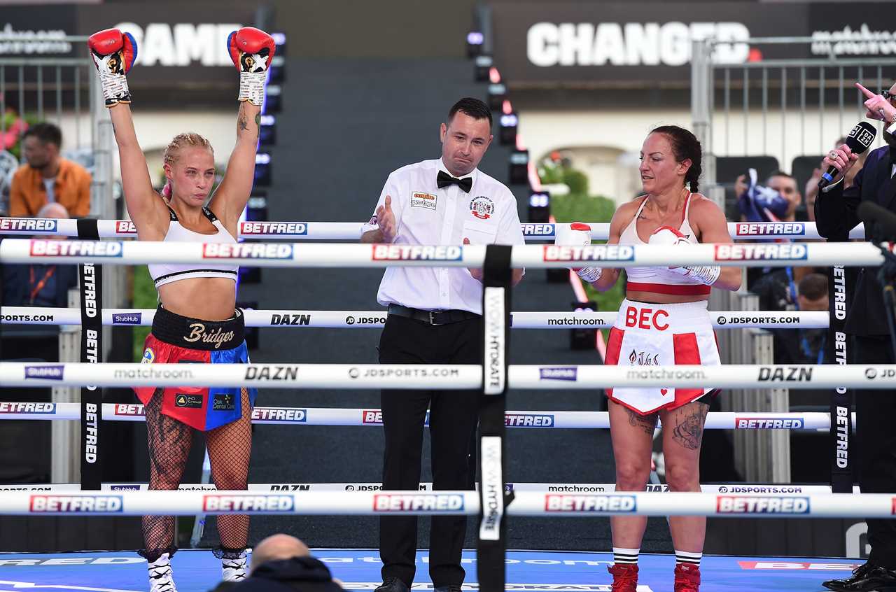 Ebanie Bridges is spotted with Bec Connolly, KO in fishnet tights in Eddie Hearn’s back yard