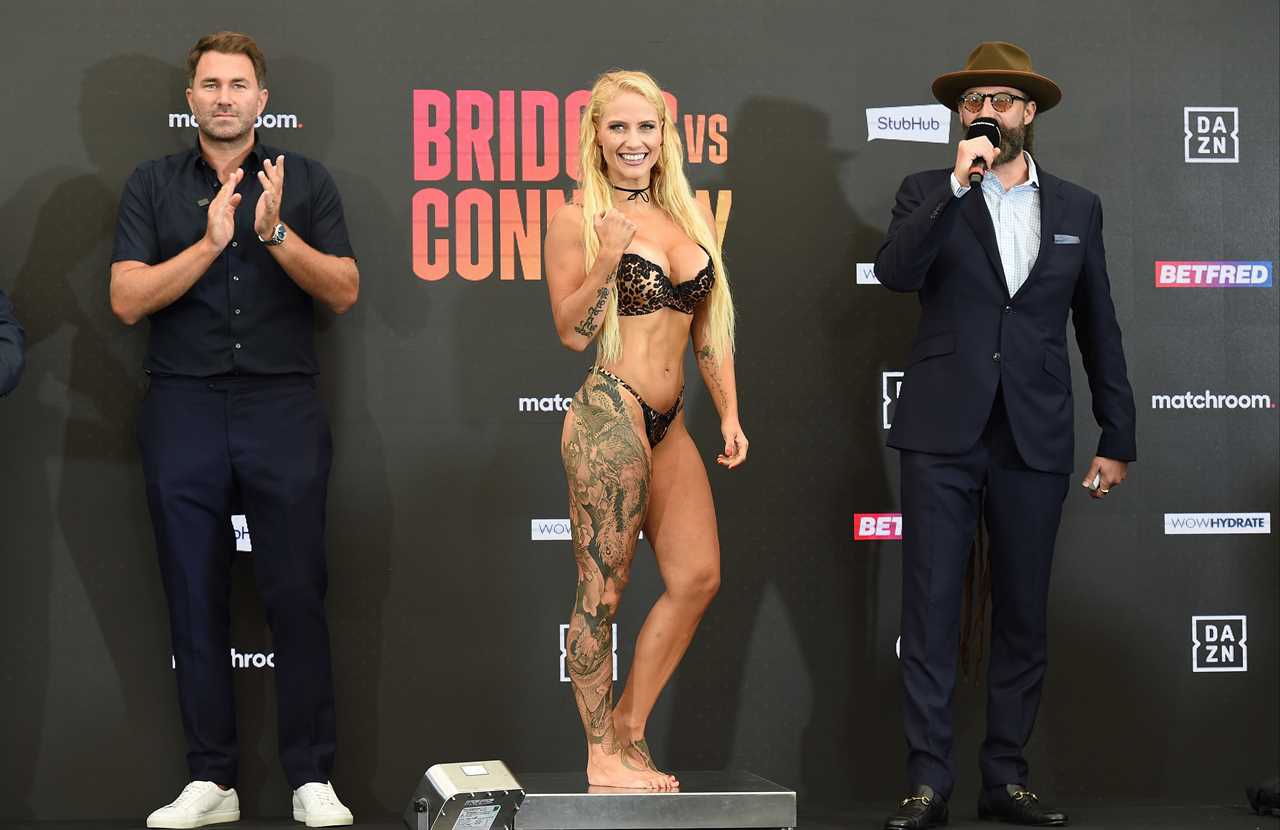 Ebanie Bridges is spotted with Bec Connolly, KO in fishnet tights in Eddie Hearn’s back yard