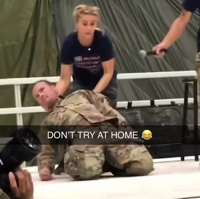 Payge VanZant, ex-UFC star, puts a soldier to sleep with choke hold while army friends in crowd go wild