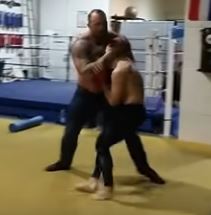 UFC star Conor McGregor demonstrates how he handles Hafthor, the Game of Thrones deadlift record holder, while sparring