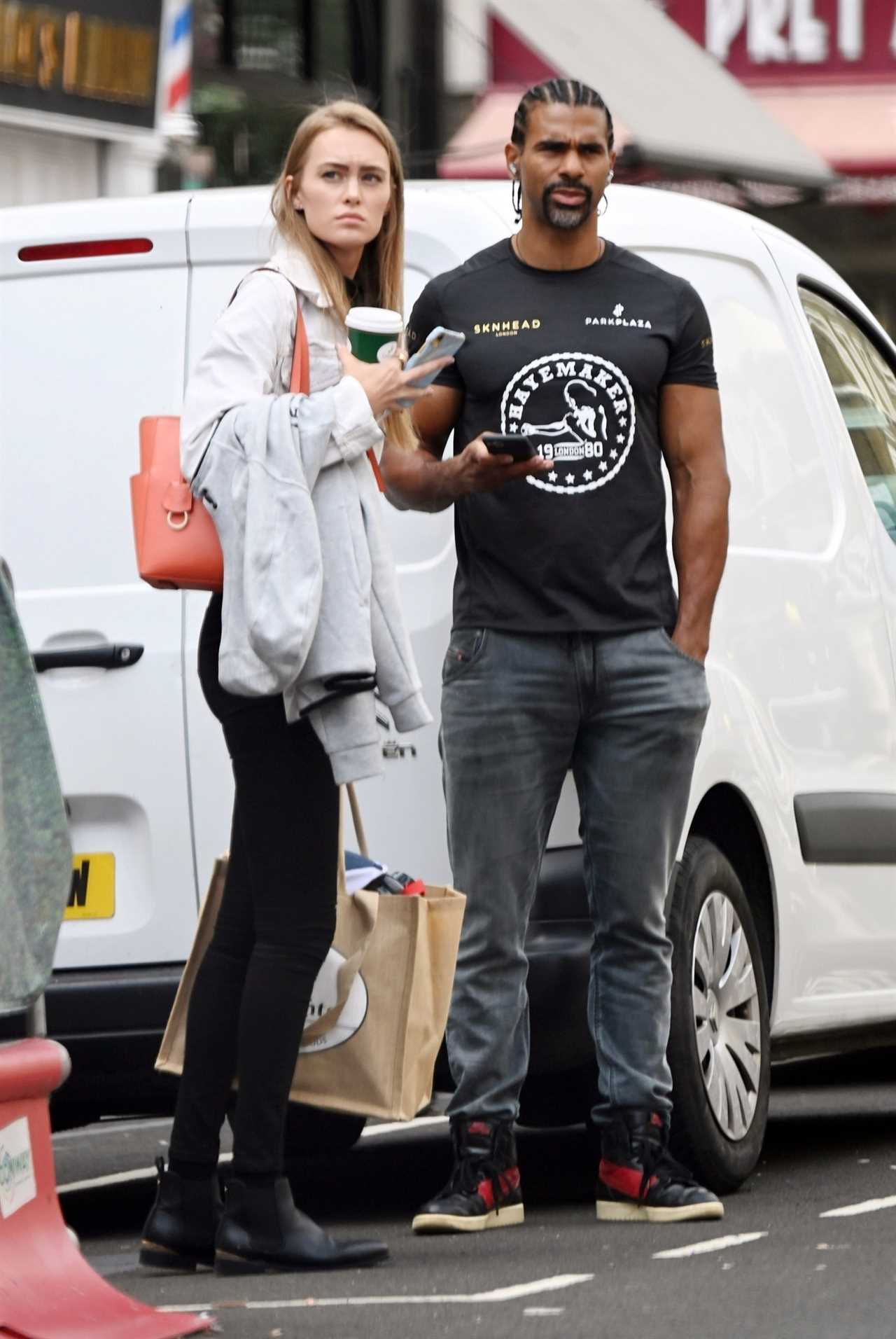 David Haye, 39, enjoys a shopping trip in North London together with his 29-year-old girlfriend.