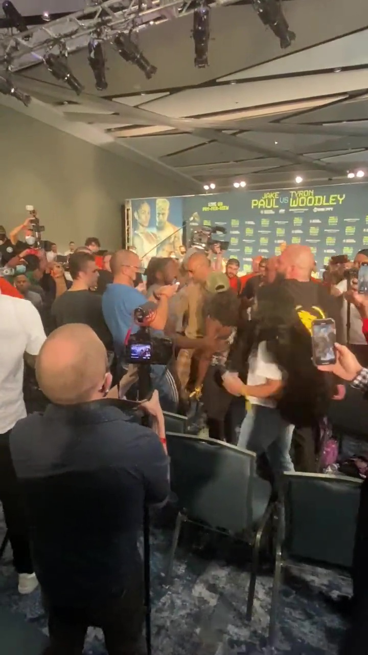 As YouTuber's teams argue with UFC icon, Tyron Woodley, watch 'hell break free' as they face off at Jake Paul and Tyron Woodley.