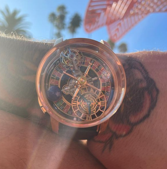 Conor McGregor, UFC fighter, shows off his amazing Jacob & Co Astronomia Casino roulette watch at an eye-watering PS450,000