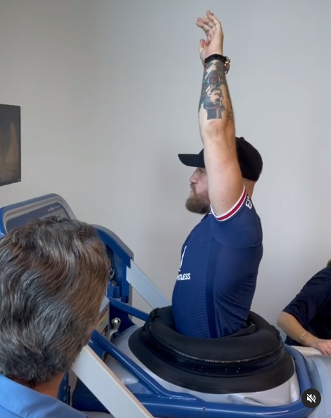 Conor McGregor is happy to take his first steps after the horror leg injury against Poirier seven week ago.