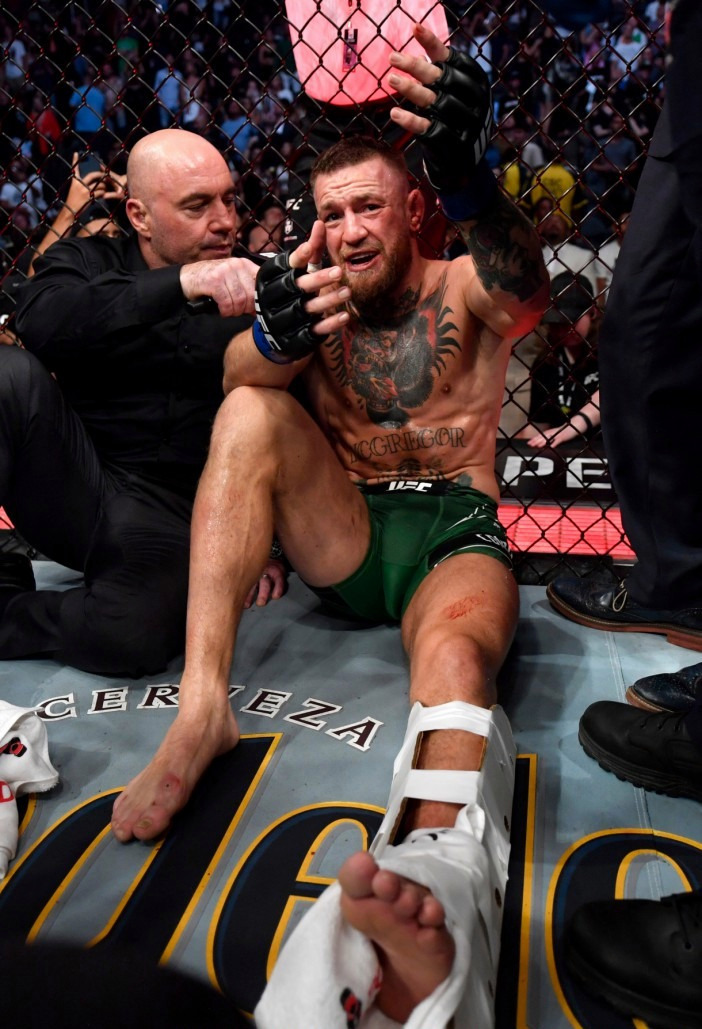 Conor McGregor is happy to take his first steps after the horror leg injury against Poirier seven week ago.