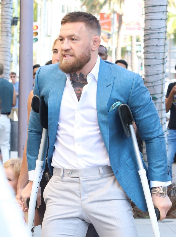 Conor McGregor is happy to take his first steps after the horror leg injury against Poirier seven week ago.