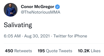 Conor McGregor reacts to Tyron Woodley's victory over Jake Paul by saying that he is'salivating’ at the prospect of facing Jake Paul in the UFC.
