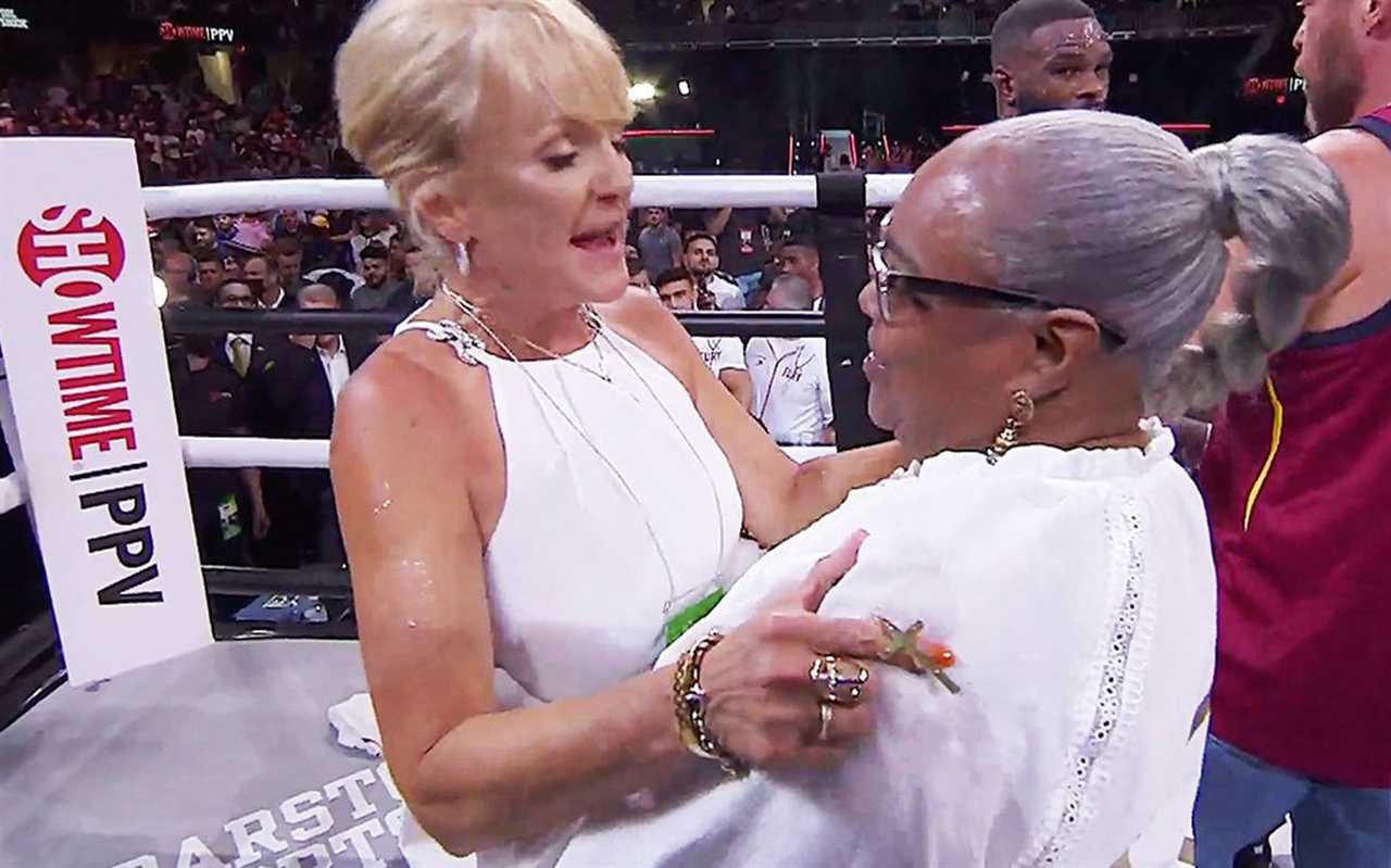 After their sons' brutal fight, Jake Paul and Tyron Woodley hugged their mothers in the ring.
