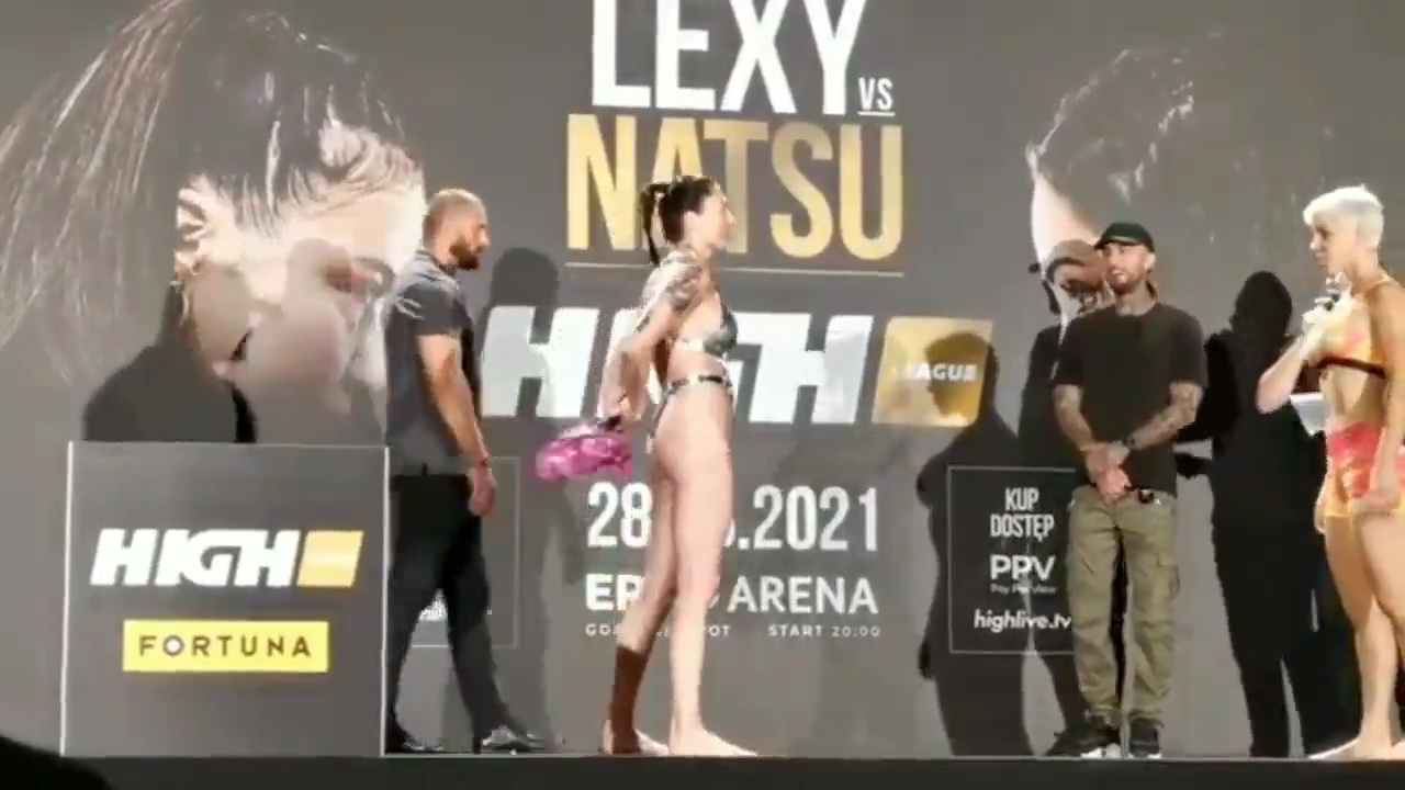 Watch as Ewa Brodnicka, MMA fighter, shoves SEX TOY into the face of her opponent in a pre-fight standoff