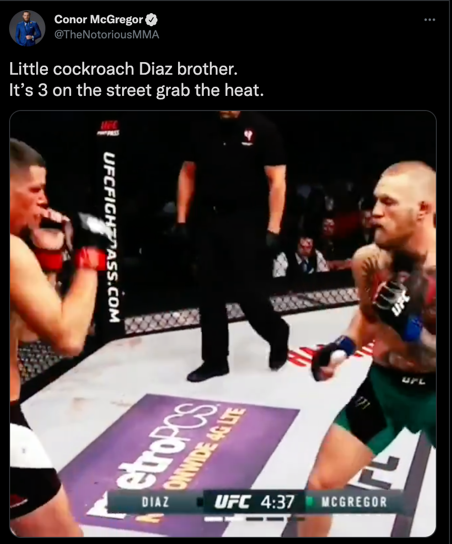 Conor McGregor calls Nate Diaz a cockroach and boasts about his UFC victory over a rival