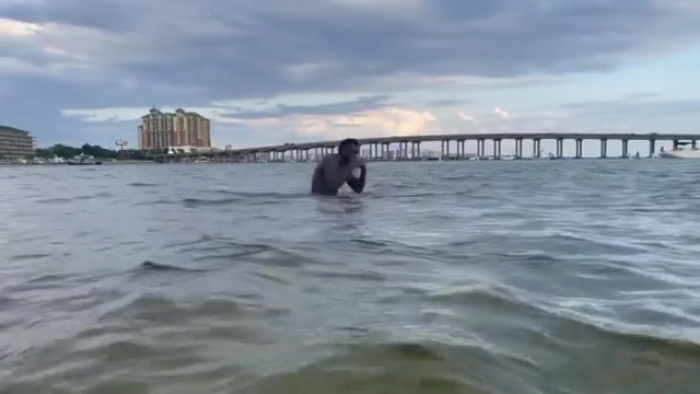 As he continues training for Tyson Fury, Deontay Wilder appears out of water in a slow-motion clip.