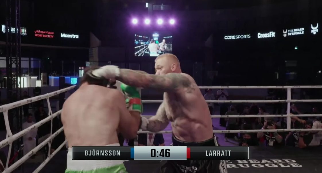 After a quick KO of Larratt in Dubai, Game of Thrones star Hafthor Bor Bjornsson calls out his bitter rival Eddie Hall