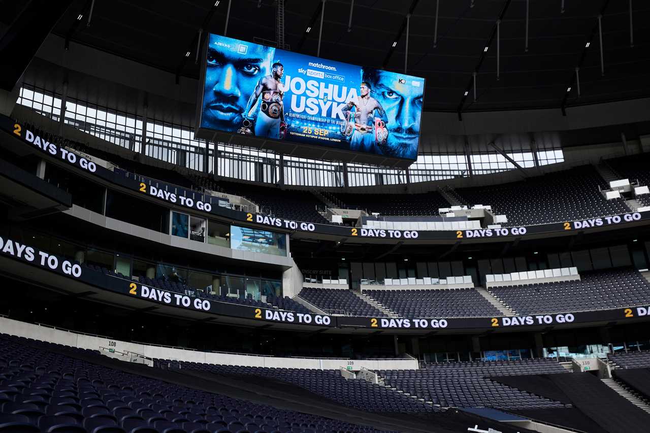 Tottenham Stadium transformed to host Anthony Joshua vs Oleksandr Uzyk. The pitch was covered and the ring began to take shape