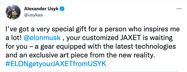 Oleksandr Usyk presents Elon Musk a bizarre, space-inspired ringwalk helmet that was worn by Anthony Joshua during his entrance to the fight