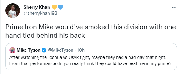 Mike Tyson claims that Anthony Joshua and Oleksandr Uzyk had 'bad days' and asks him if he could have beat them in his prime'.