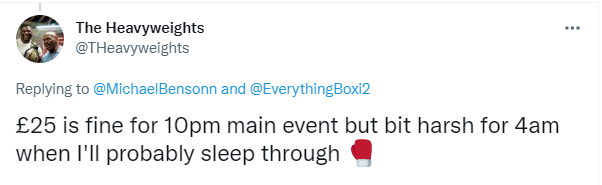 Fans protest the 'harshly' PS24.95 pay per view cost for Tyson Fury Trilogy with Deontay wilder, despite the '5am fight.