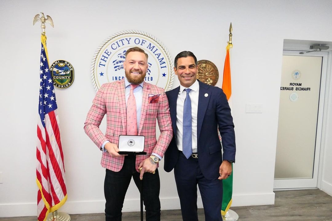 Conor McGregor joins Dee Devlin, kids and other UFC luminaries to celebrate getting Key to The City of Miami