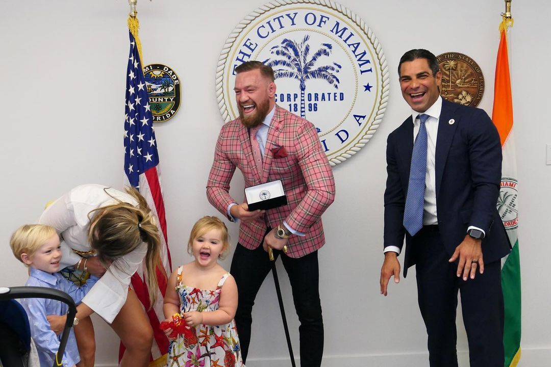Conor McGregor joins Dee Devlin, kids and other UFC luminaries to celebrate getting Key to The City of Miami