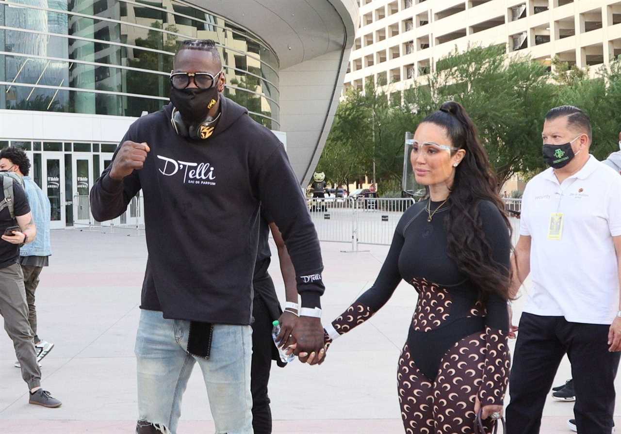 Deontay Wilder wears a hoodie to promote Telli Swift's perfume in Las Vegas, ahead of the Tyson Fury showdown