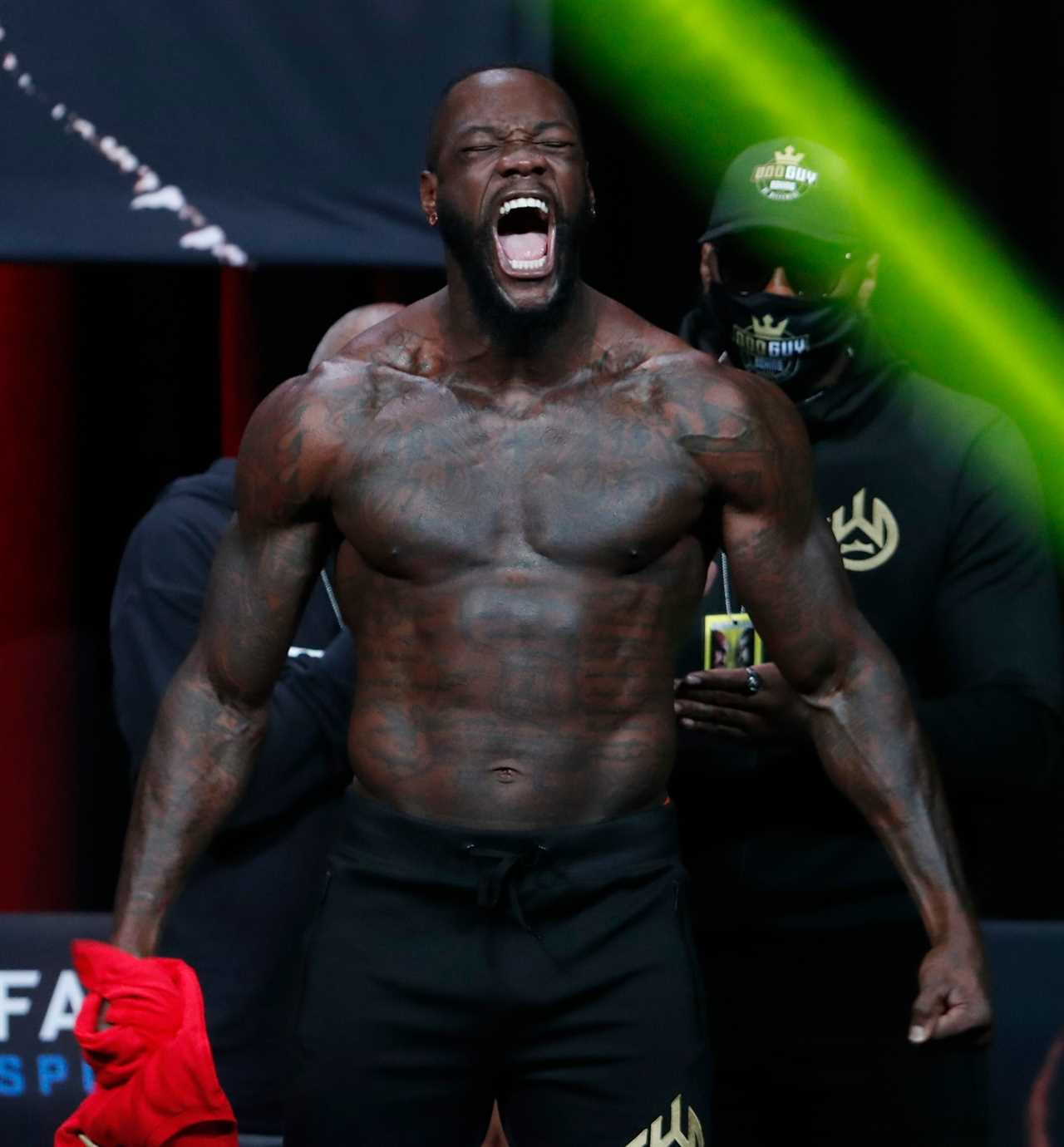 Tyson Fury is almost THREE STONE more than Deontay wilder, but the pair are separated on stage