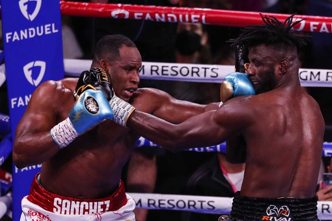 As Fury vs Wilder crowd gasps, watch Frank Sanchez hit Efe Ajagba in a controversial moment.