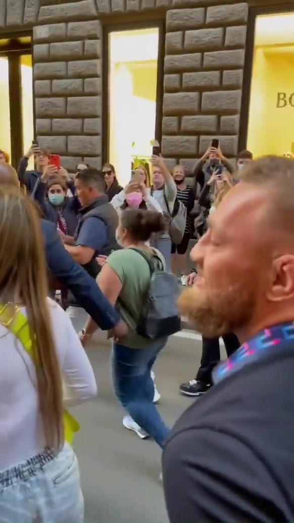 After being attacked by Rome fans, Conor McGregor was surrounded by a massive security team as he and Dee Devlin went to the shops.