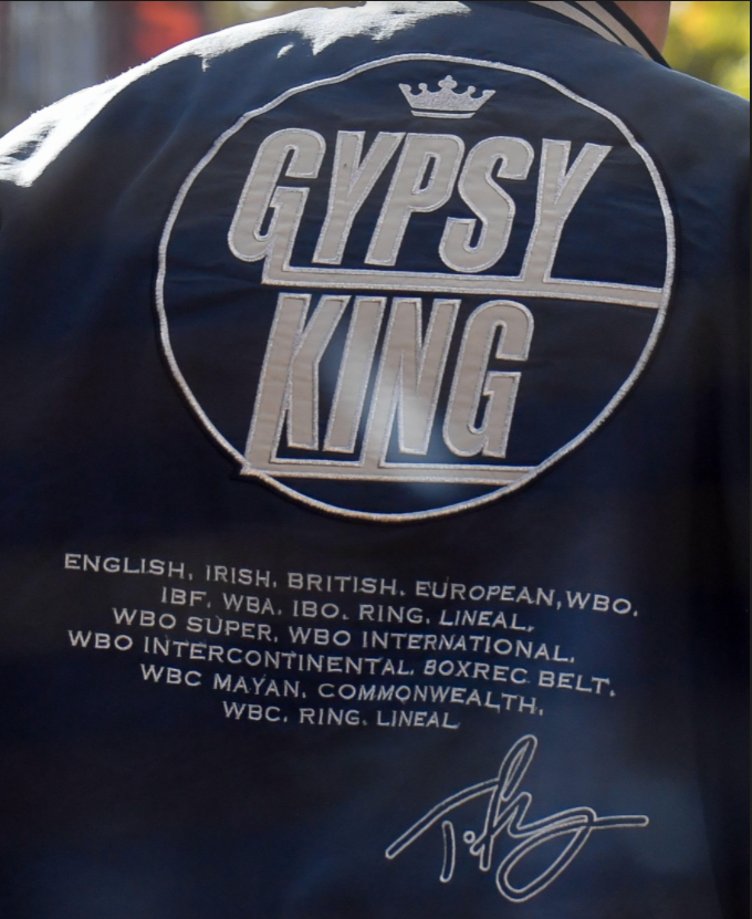 John Fury wears a custom Gypsy King jacket to show off Tyson's achievements in his career after the sensational Deontay wilder KO