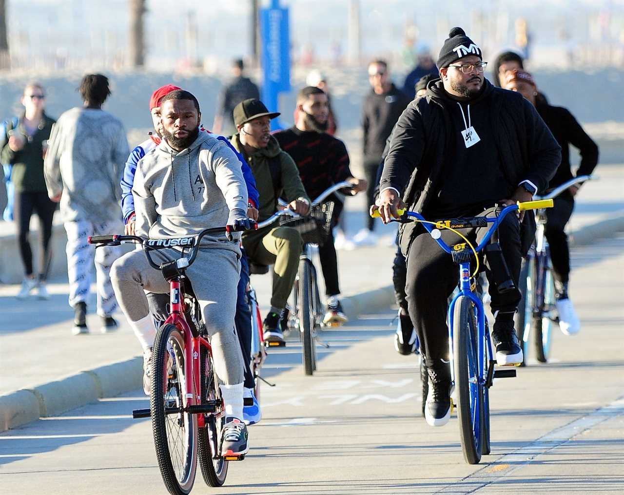 Floyd Mayweather was spotted riding his bike along the beach of Los Angeles as he continues to keep fit after returning from boxing.