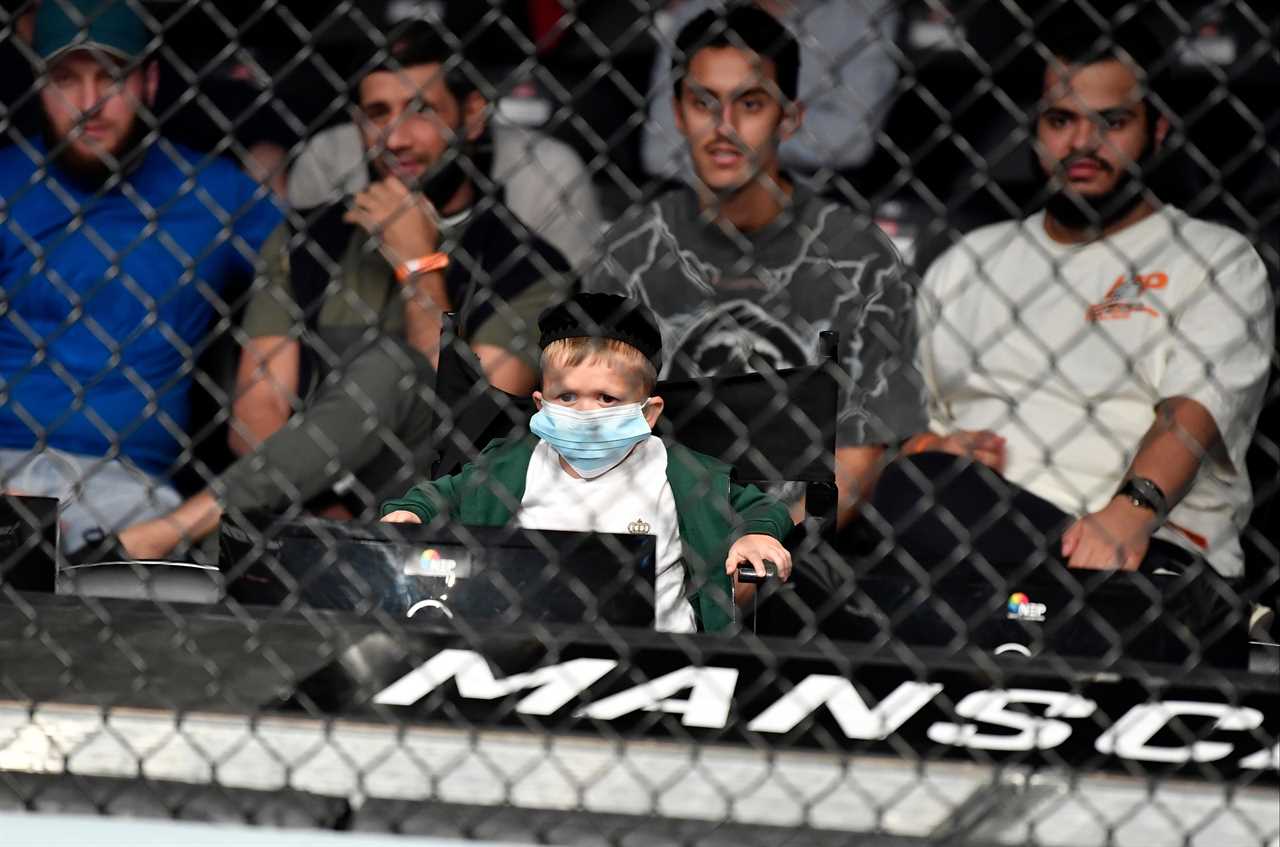 Hasbulla laughably punches Daniel Cormier in the UFC 267 fight as MMA legend 'drops his hands' during an encounter with viral star