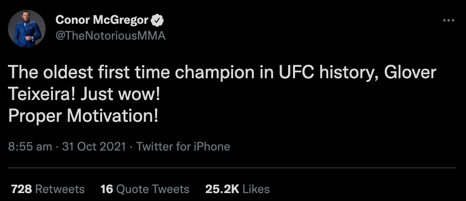 Conor McGregor is motivated by Glover Teixeira, 42,'s impressive UFC 267 title victory as he returns to padwork after an injury
