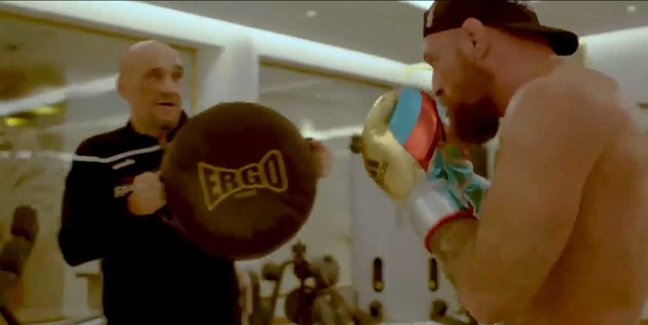 Conor McGregor is back training after his surgery. He uses pads to exercise and promises the 'greatest comeback sports history has ever seen'