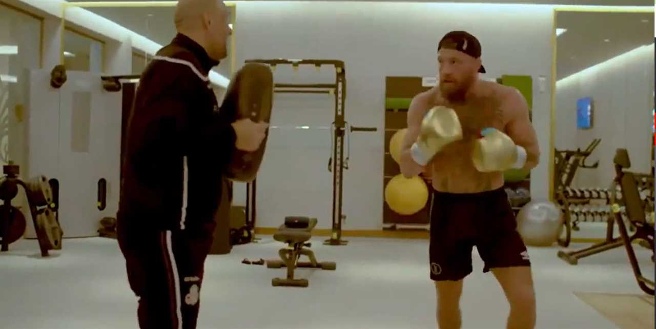 Conor McGregor is back training after his surgery. He uses pads to exercise and promises the 'greatest comeback sports history has ever seen'