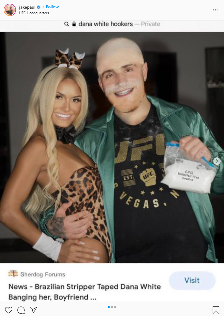 Jake Paul and Julia Rose, their girlfriend, brutally trolling UFC chief Dana White using bizarre Halloween costumes