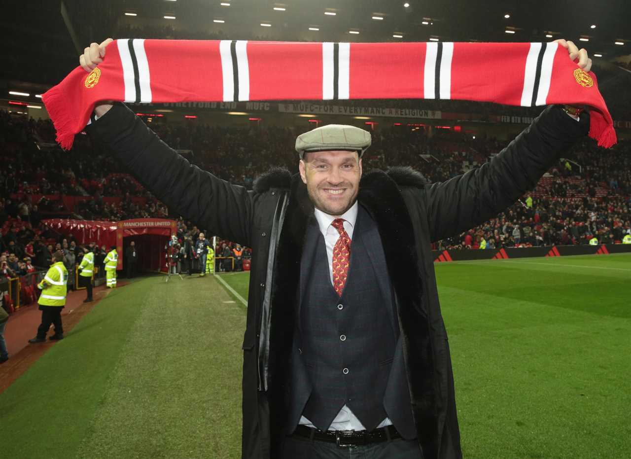 Tyson Fury, a pumped-up Man Utd fan shouts Come on the Reds as he takes his kids to Old Trafford to watch the derby against City.