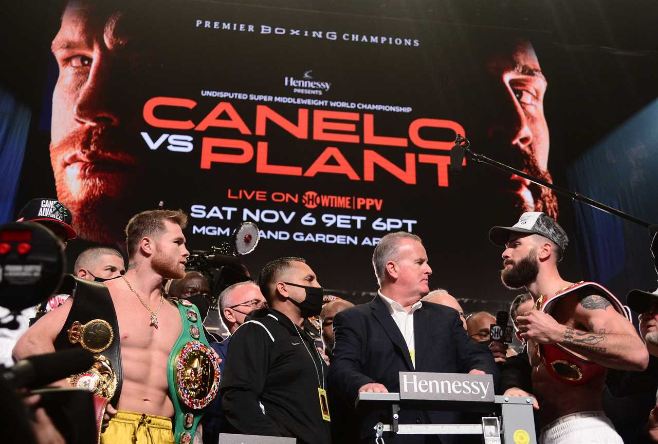 Caleb Plant and Canelo Alvarez are not allowed to face off as Mike Tyson supervises a fiery weigh in before the grudge match