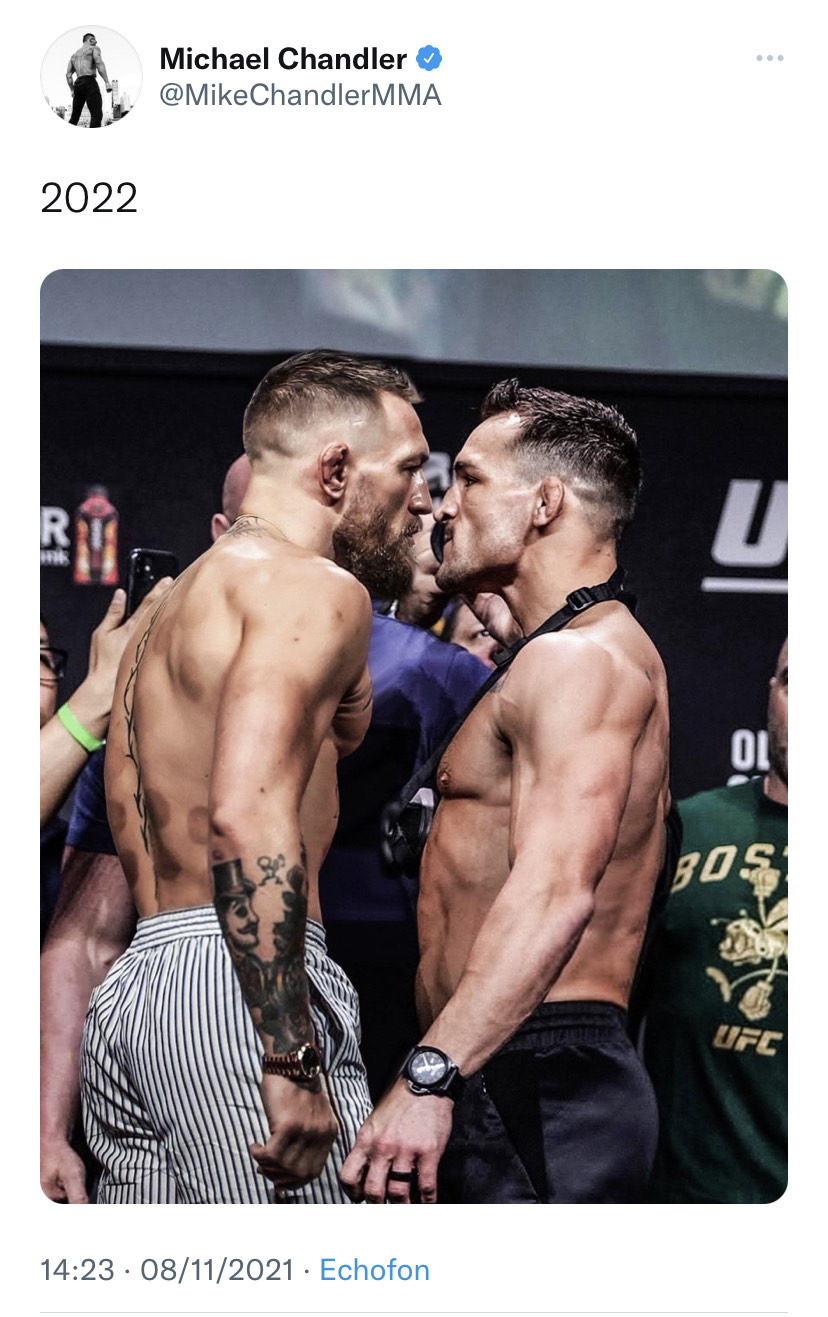 Conor McGregor accepts Michael Chandler’s 2022 fight call-out and congratulates his UFC opponent on Justin Gaethje's performance