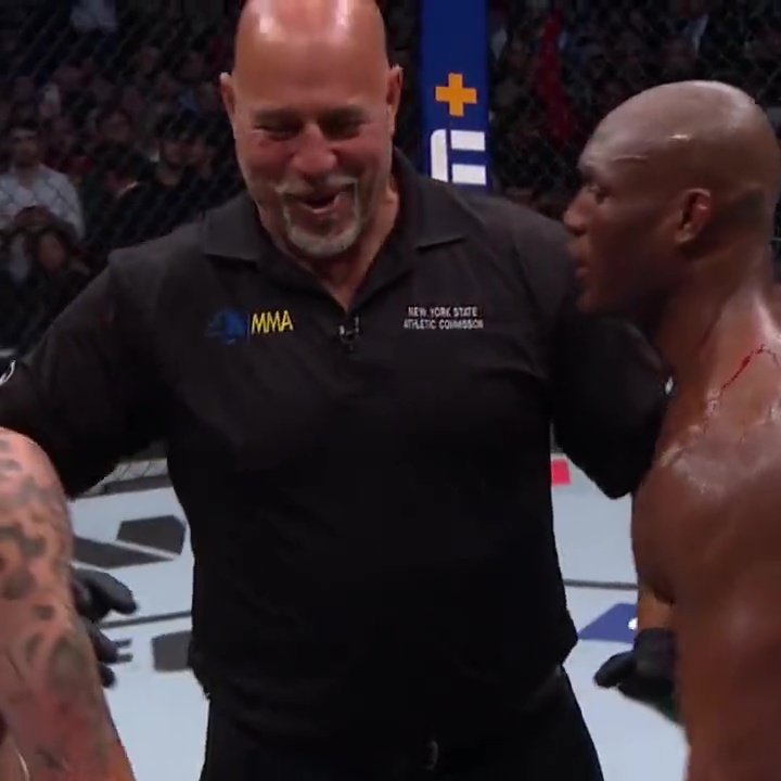 Go kiss later - After fierce rivals hug at the end of UFC 268, watch referee Usman taunt Usman after Covington and Usman kiss