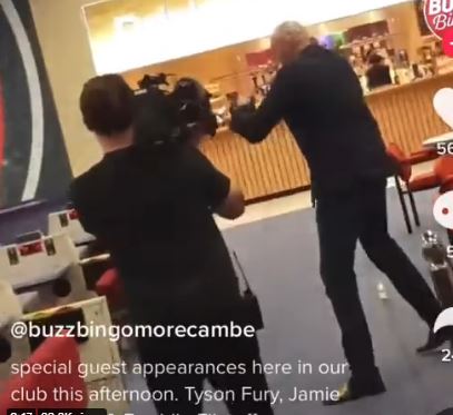 Watch Tyson Fury belting out Sweet Caroline following Gypsy King shadowboxes at Buzz Bingo, Morecambe