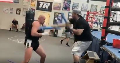 Watch Tyson Fury's blistering hand speed during training, leaving fans stunned as the Brit shouts practice makes perfect