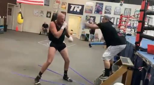 Watch Tyson Fury's blistering hand speed during training, leaving fans stunned as the Brit shouts practice makes perfect
