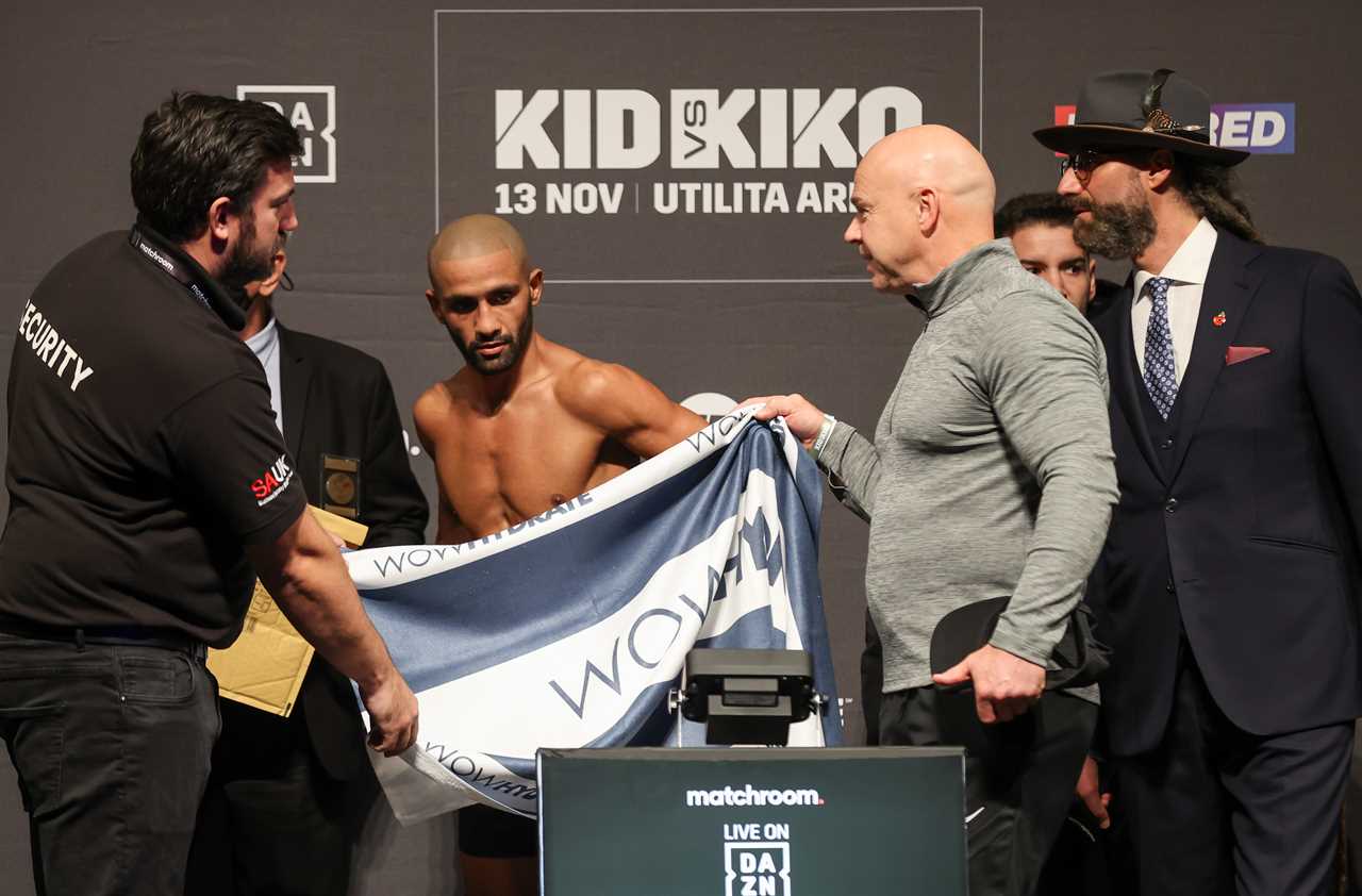 Kid Galahad loses one OUNCE weight, but returns to the scale within the featherweight limit for Kiko Martinez bout