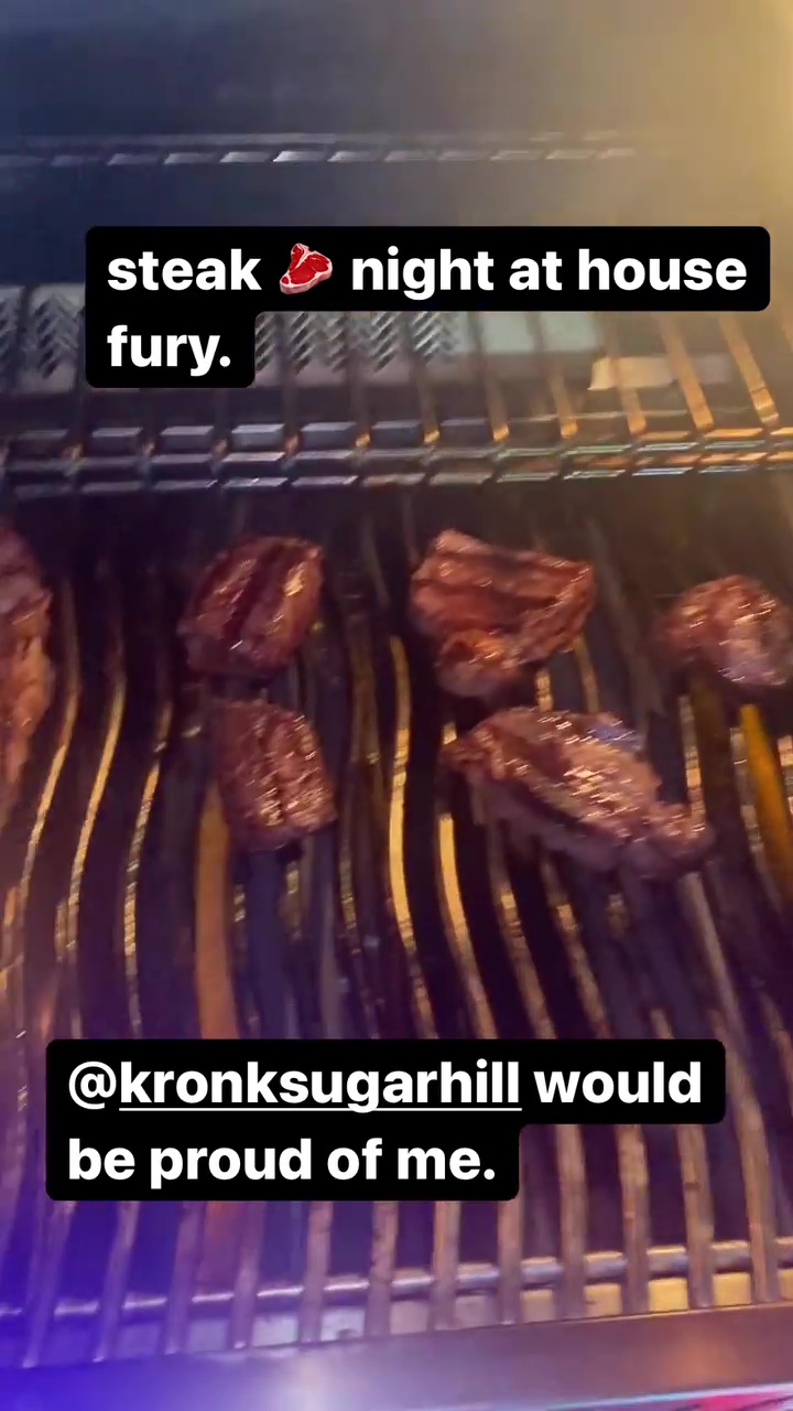 Tyson Fury enjoys steak night at home with his wife Paris, showing off his secret ingredient – lashings Worcestershire sauce