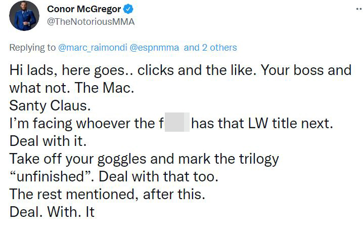 I'm facing whomever the f*** has LW Title' - Conor McGregor demands that he fights for the UFC belt upon his return from broken leg