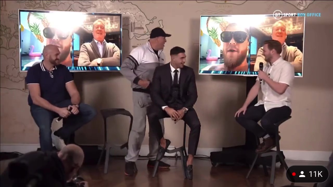 John Fury and Tommy face off on TV. Tommy's father says Jake Paul can thank his lucky stars' that he has been banned from America.