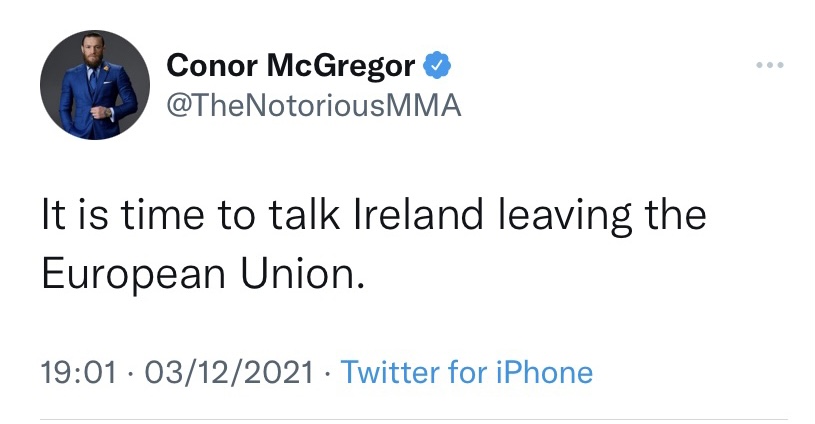 Conor McGregor bizarrely demands Ireland LEAVE the European Union. UFC ace Conor McGregor rants on Twitter against Covid rules