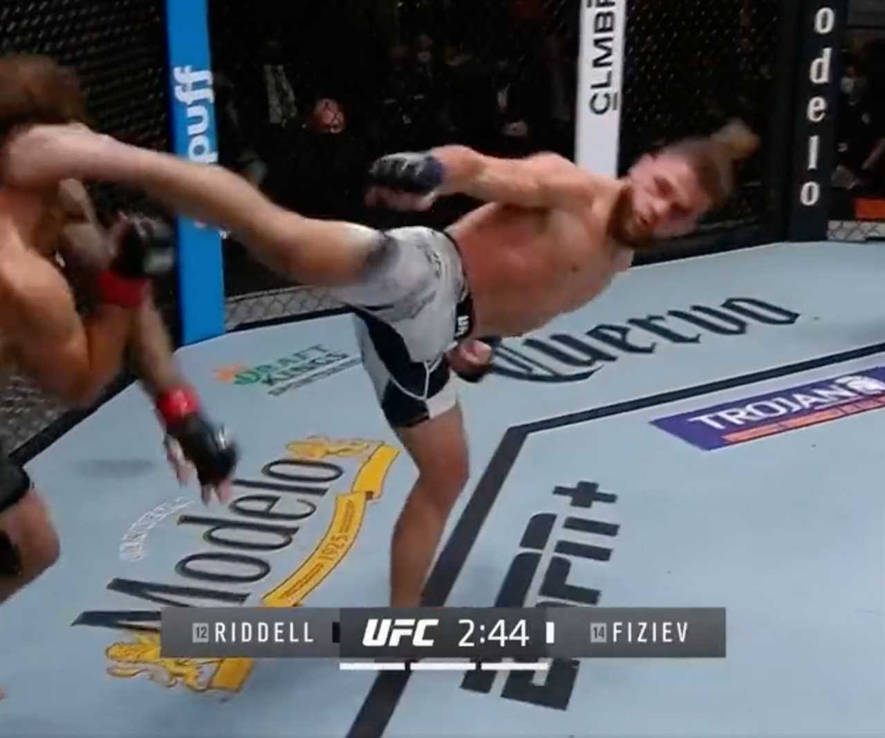 UFC star Rafael Fiziev leaves Brad Riddell in a brutal KOd, while STANDING with a brutal spinning wheel kick
