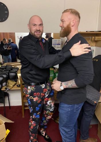Tyson Fury meets his match in a photo taken with Game of Thrones giant Hafthor Brjornsson, ahead of his fight against Eddie Hall