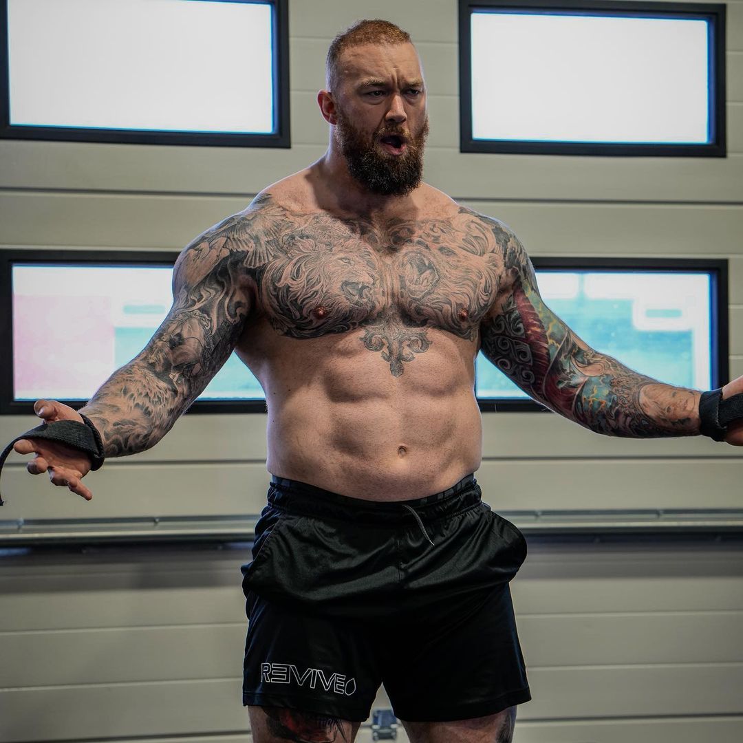 Tyson Fury meets his match in a photo taken with Game of Thrones giant Hafthor Brjornsson, ahead of his fight against Eddie Hall