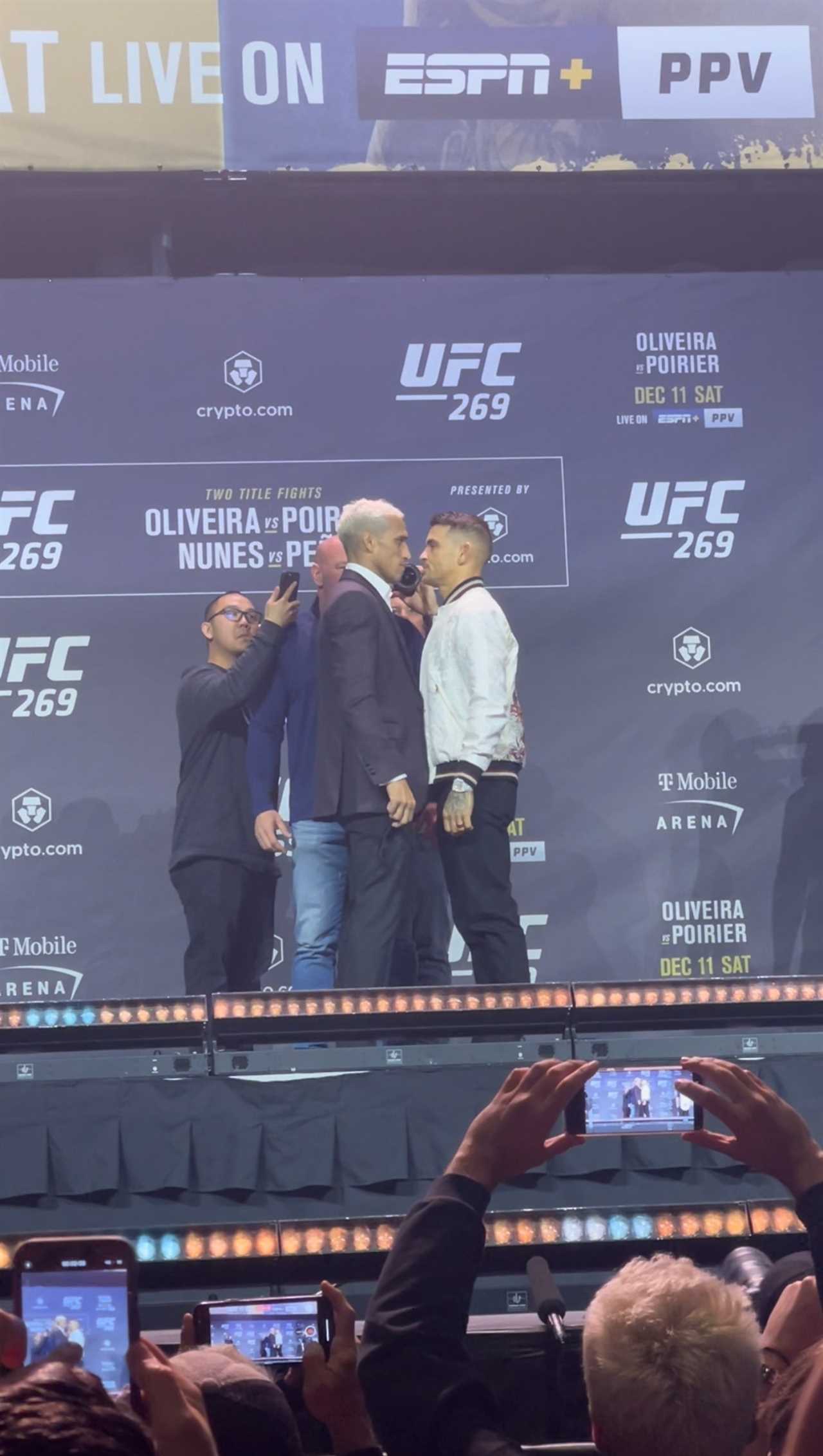 UFC 269: Watch Dustin Poirier vs. Charles Oliveira in a tense encounter ahead of the Las Vegas lightweight title fight.