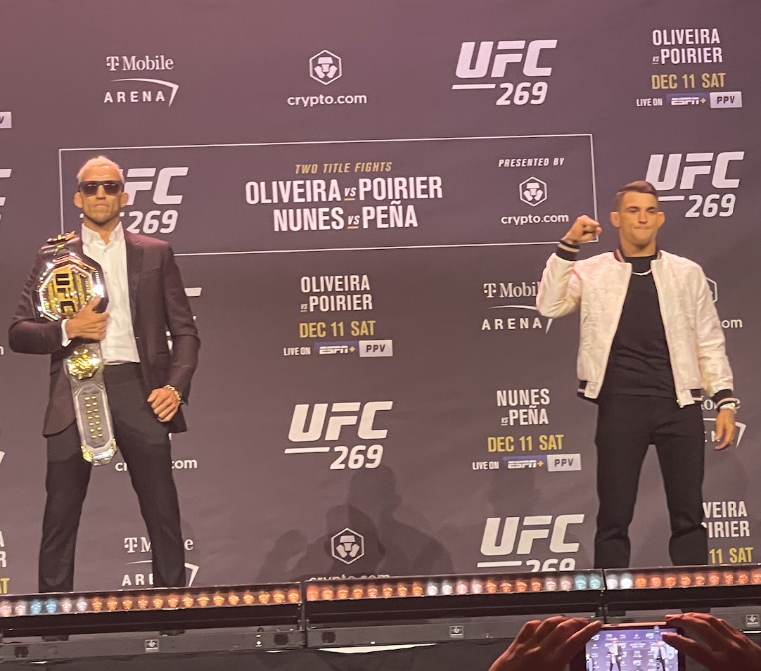 UFC 269: Watch Dustin Poirier vs. Charles Oliveira in a tense encounter ahead of the Las Vegas lightweight title fight.